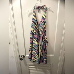 Ocean Blues Colorful Striped Halter Bathing Suit Dress